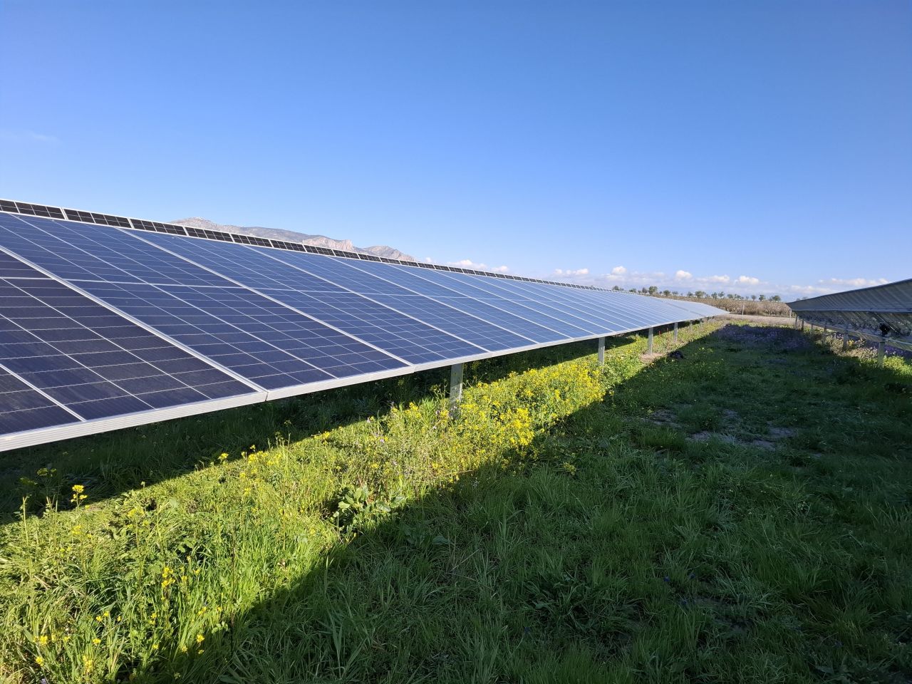 Vista de una instalación fotovoltaica con paneles solares captando energía solar