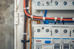 Instalación eléctrica de baja tensión con cuadros y cableado profesional.
